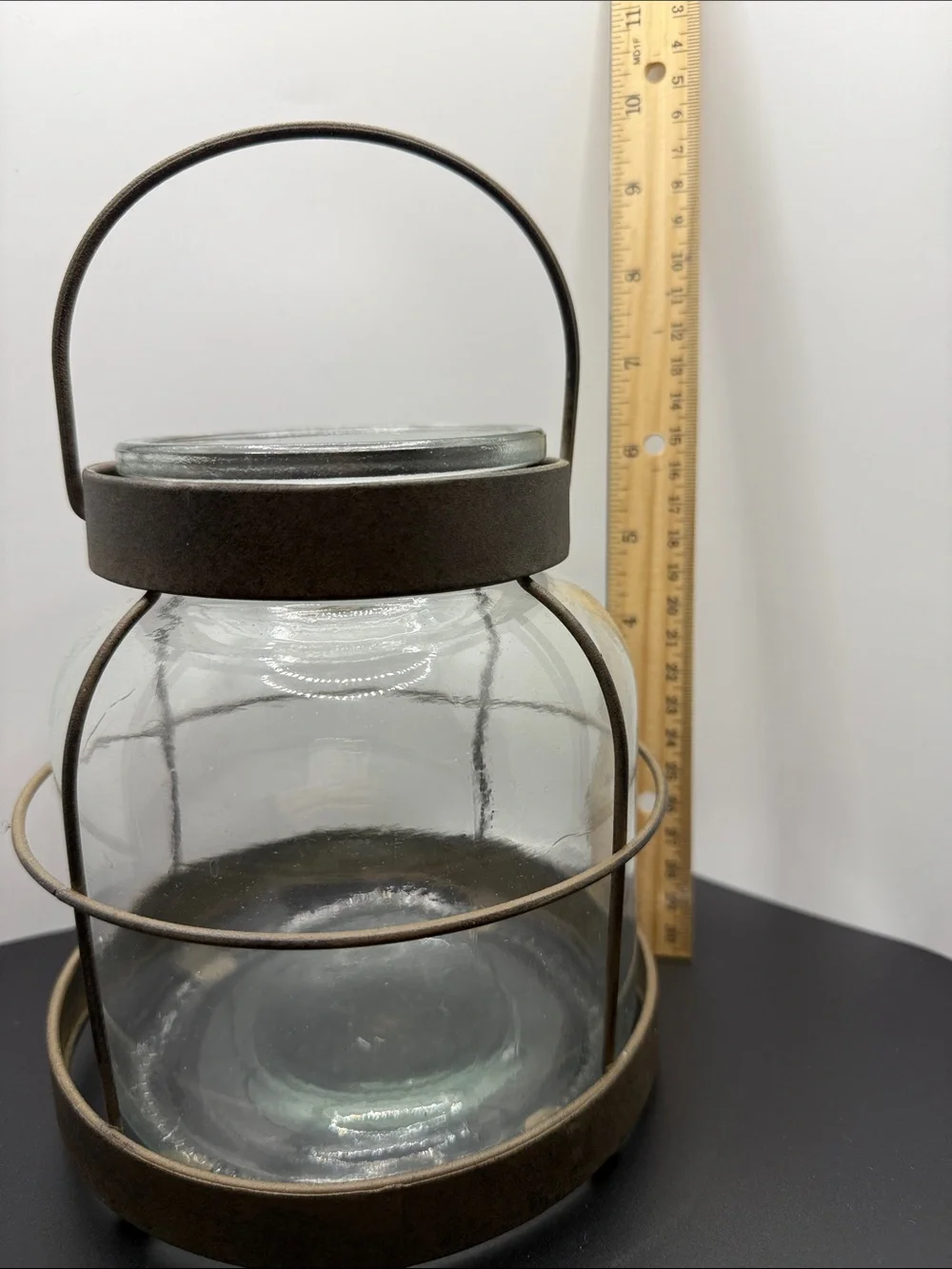 Rustic Glass Lantern with Brown Metal Cage - Home Accents